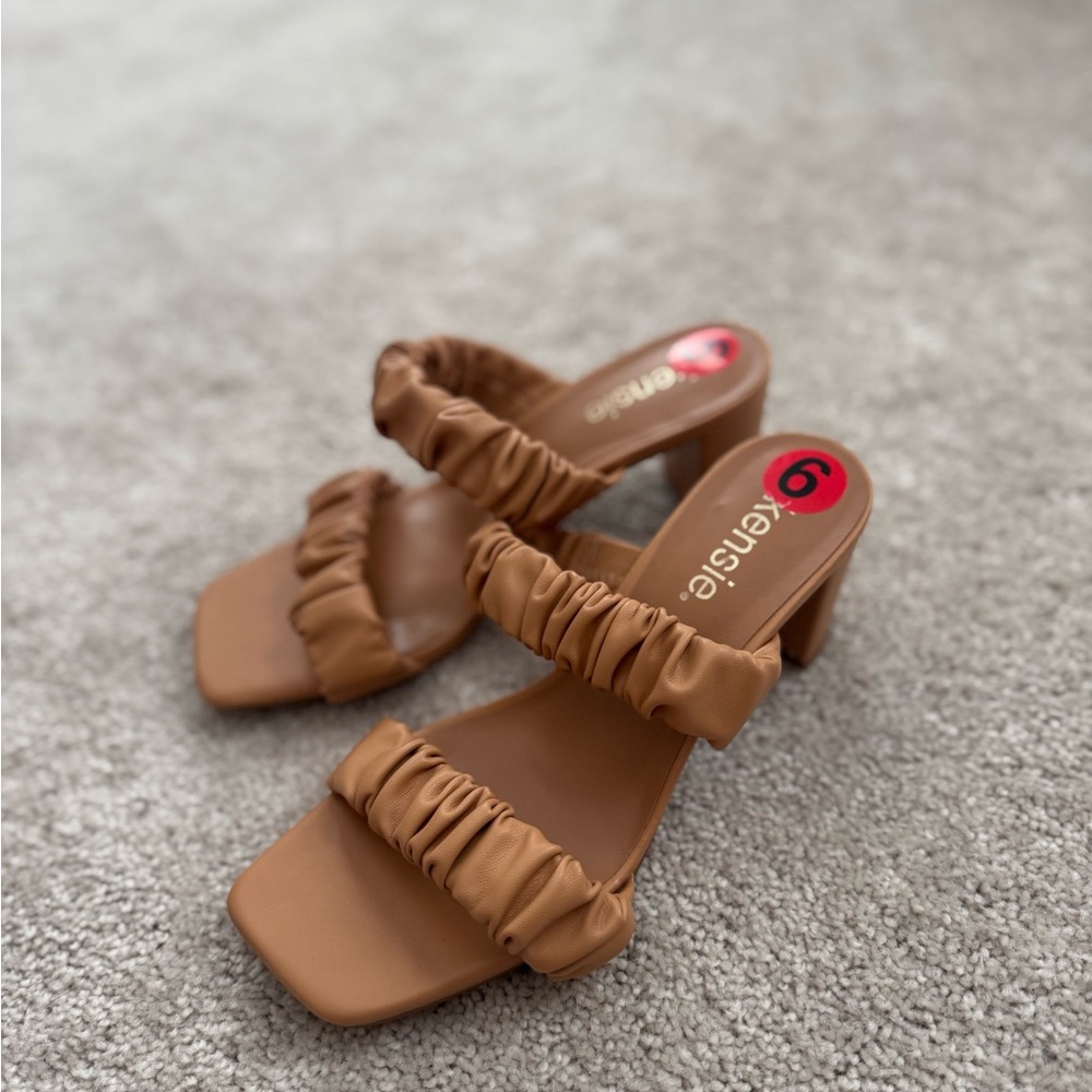 Kensie Brown Ruffle Strap Heels